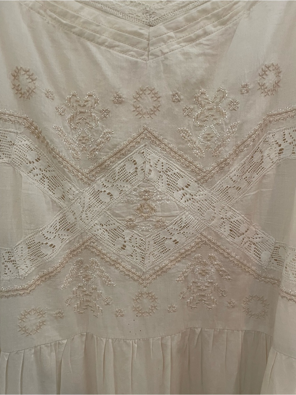 Lucky Brand Cream Boho Embroidered Solid Cotton Maxi Dress- Gorgeous Details! - Picture 3 of 11